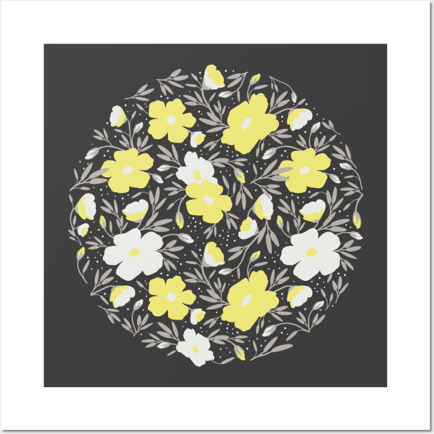 Floral pattern in grey and yellow colors Wall Art by lents